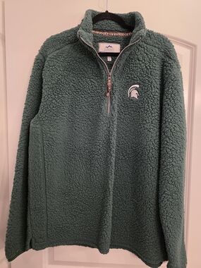 Green Sherpa Quarter-Zip Jacket with Embroidered Spartan Logo